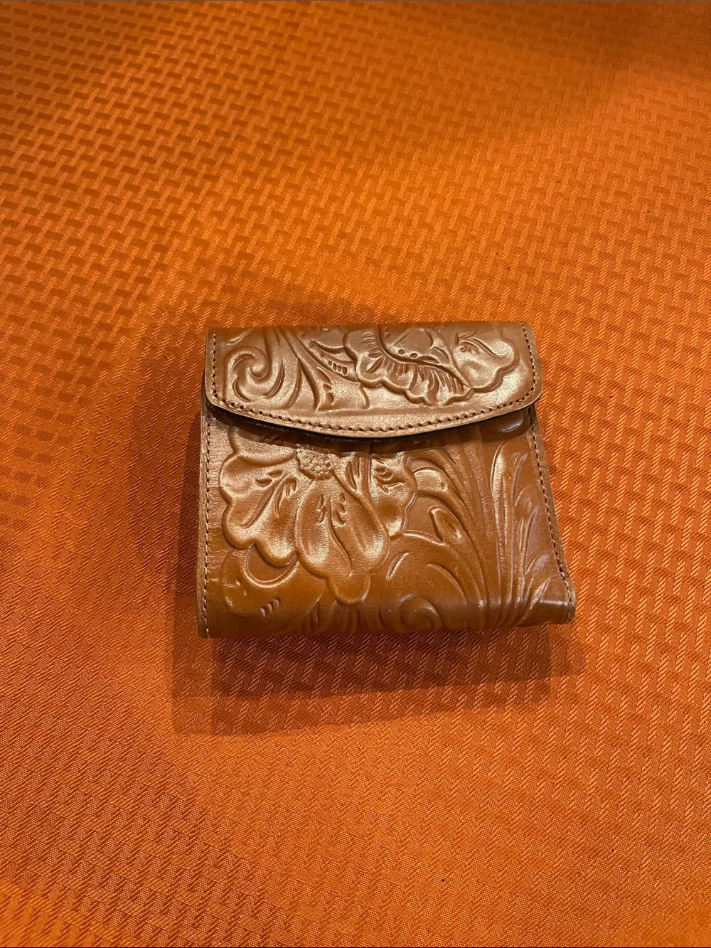 Patricia Nash Tooled Floral Leather Wallet - Cognac Brown